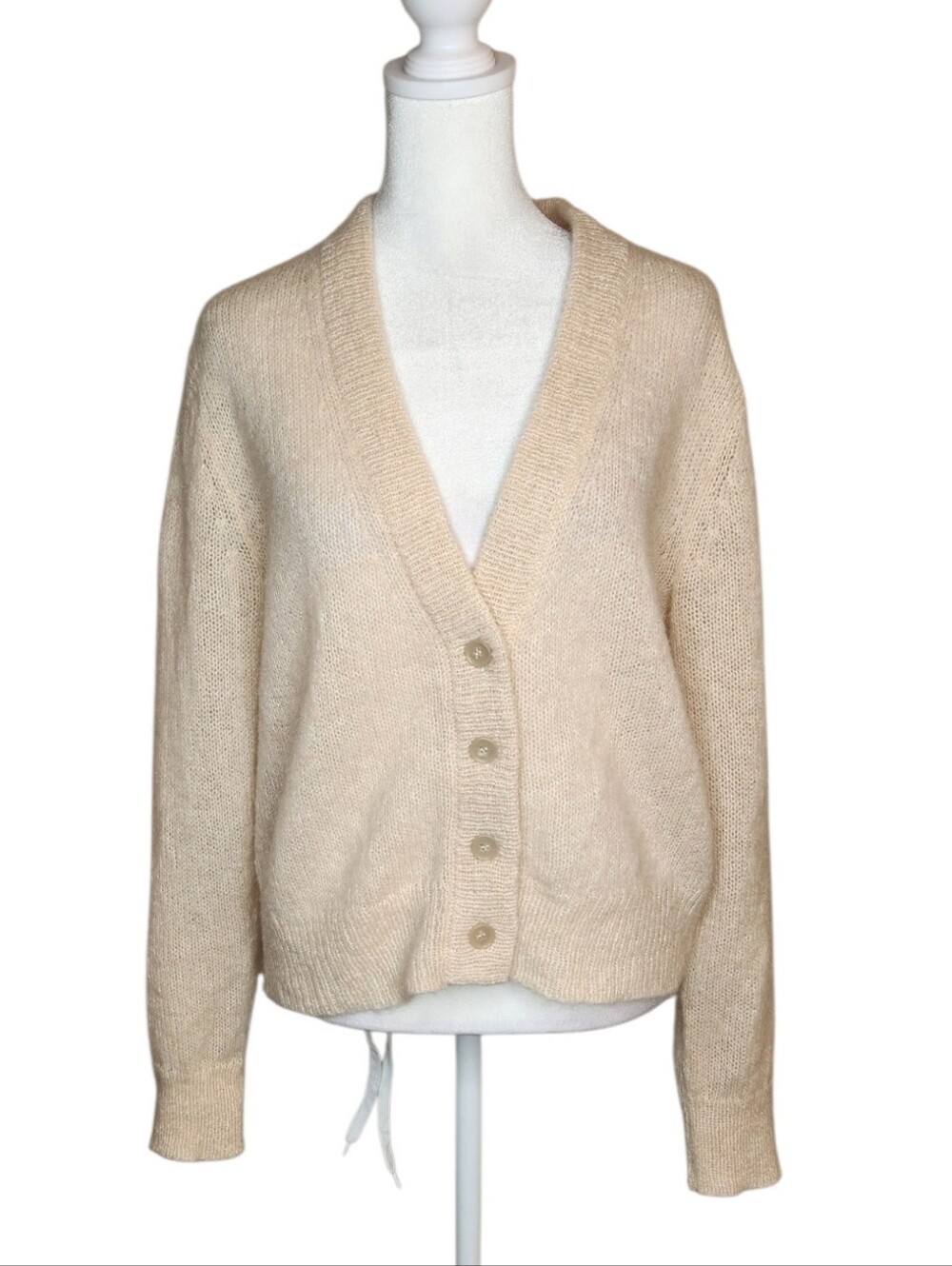 Jenni Kayne Boyfriend Cropped V Neck Cardigan Alpaca Blend Cream XS